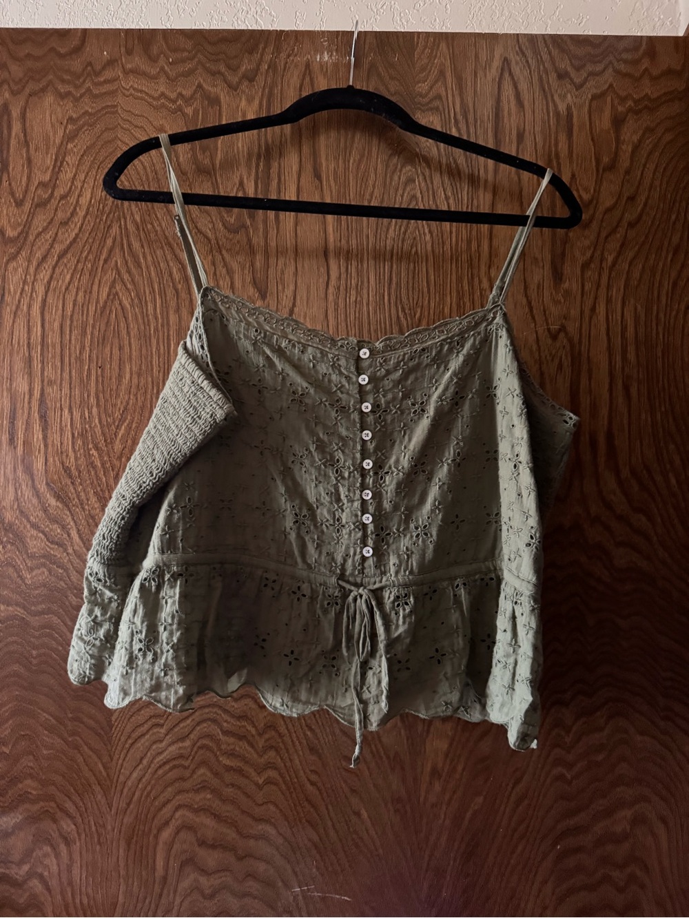 aerie Olive Green Eyelet Button-Front Cami